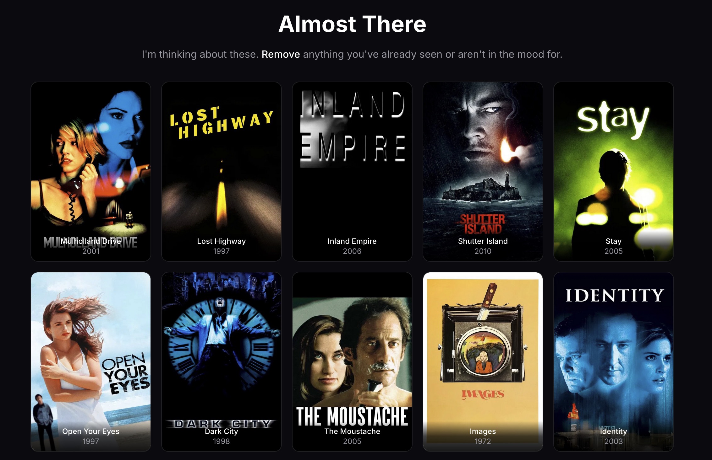 Movie candidates for filtering